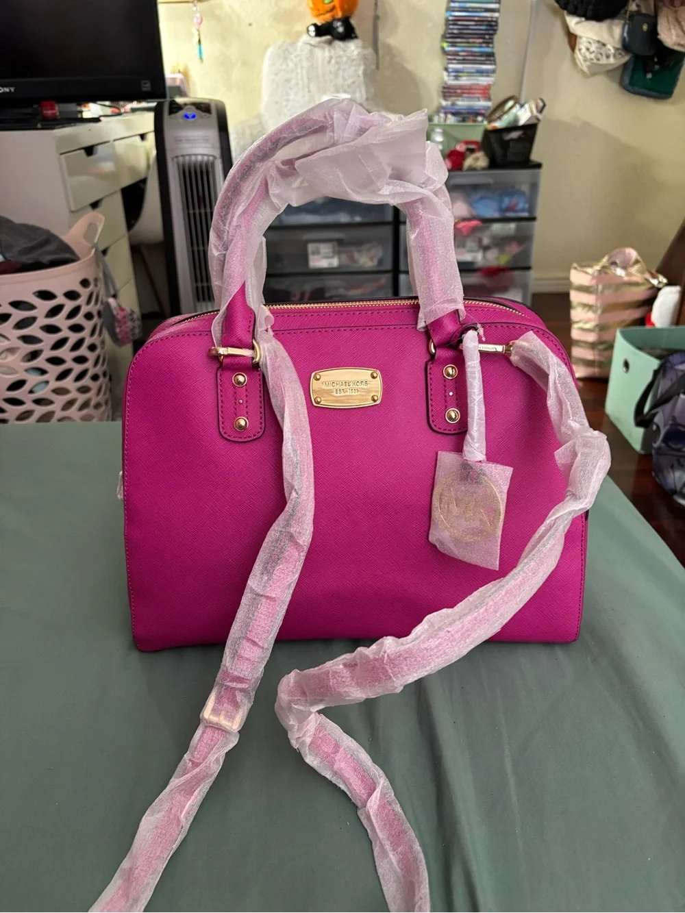 Michael Kors Fuchsia Dome Satchel with Gold Hardware